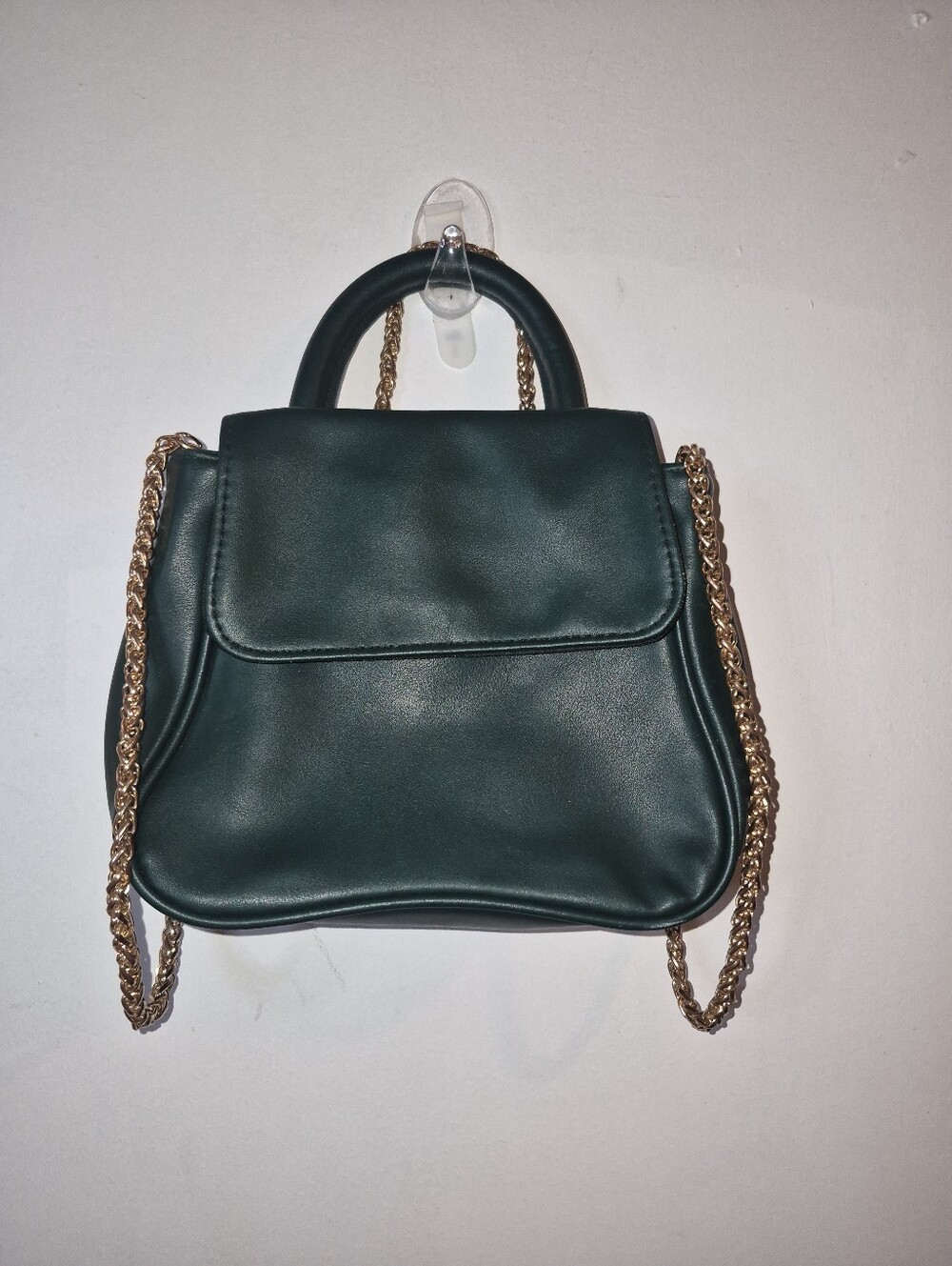 Women’s Dark Green Top-Handle Bag with Gold Chain Strap